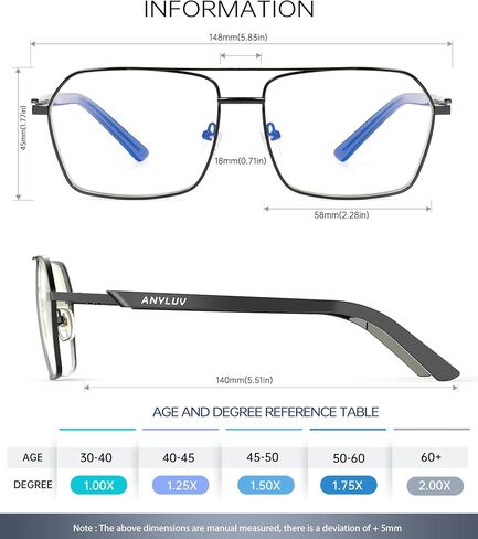 ANYLUV Reading Glasses Men Women Blue Light Blocking, Premium Mens Reading Glasses Al-mg Frame with Spring Hinge Anti Glare in Kuwait