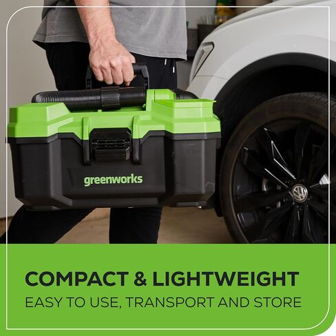 Greenworks 24V Brushless 3 Gallon Cordless Wet/Dry Shop Vacuum with with Hose, Crevice Tool, Floor Nozzle, 4.0Ah Battery and Charger Included in Saudi Arabia