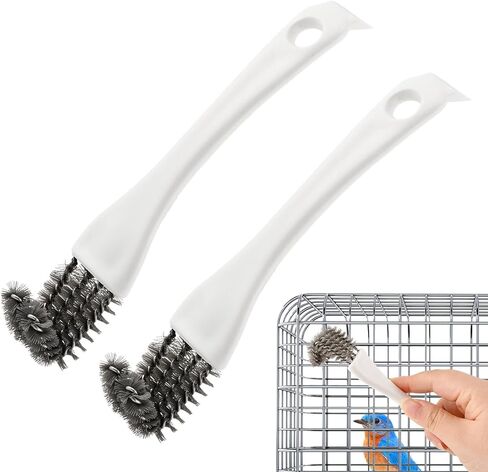 Bird Cage Brush Long Handle Shovel Cleaner, 2 pcs Bird Droppings Cleaning Brush for Parrot Pet Cages and Perch, Birdcage Cleaning Tool Accessories Supplies(COLOR:White) in Kuwait
