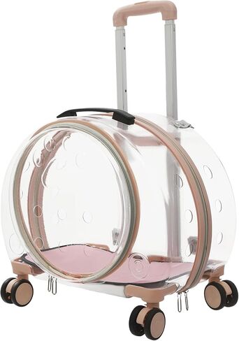 Transparent Hard Cat Carrier with Rolling Wheels, Fully Breathable & Multiple Carrying Options for Dogs, Cats & Bunny – Travel & Walk Friendly (Pink) in Saudi Arabia