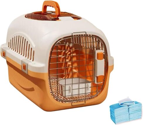 Hard Top Load Cat Carrier,Airline Pet Carrier,Cat Carrier Hard Shell, 360° Ventilation, Front Metal Door, Secure Latches, Includes 5 Pee Pads,Hiking Car Travel Crate for Cats Small Dogs (Orange) in Kuwait