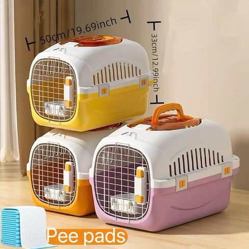 Hard Top Load Cat Carrier,Airline Pet Carrier,Cat Carrier Hard Shell, 360° Ventilation, Front Metal Door, Secure Latches, Includes 5 Pee Pads,Hiking Car Travel Crate for Cats Small Dogs (Orange) in Kuwait