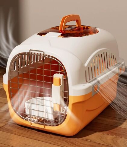 Hard Top Load Cat Carrier,Airline Pet Carrier,Cat Carrier Hard Shell, 360° Ventilation, Front Metal Door, Secure Latches, Includes 5 Pee Pads,Hiking Car Travel Crate for Cats Small Dogs (Orange) in Kuwait