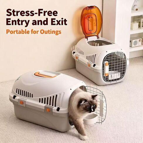 Hard Top Load Cat Carrier,Airline Pet Carrier,Cat Carrier Hard Shell, 360° Ventilation, Front Metal Door, Secure Latches, Includes 5 Pee Pads,Hiking Car Travel Crate for Cats Small Dogs (Orange) in Kuwait