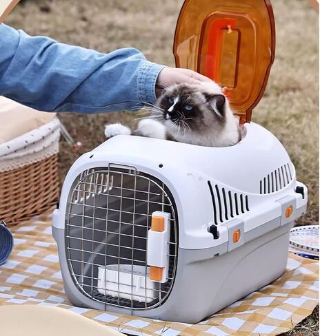 Hard Top Load Cat Carrier,Airline Pet Carrier,Cat Carrier Hard Shell, 360° Ventilation, Front Metal Door, Secure Latches, Includes 5 Pee Pads,Hiking Car Travel Crate for Cats Small Dogs (Orange) in Kuwait