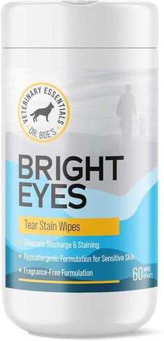 Dr. Boe's Veterinary Essentials BrightEyes Tear Stain Wipes for Dogs & Cats – Fragrance Free, Tear & Saliva Stain Remover, Eliminates Eye Discharge – 60 Count in Saudi Arabia
