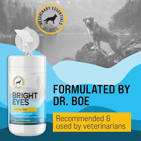 Dr. Boe's Veterinary Essentials BrightEyes Tear Stain Wipes for Dogs & Cats – Fragrance Free, Tear & Saliva Stain Remover, Eliminates Eye Discharge – 60 Count in Saudi Arabia