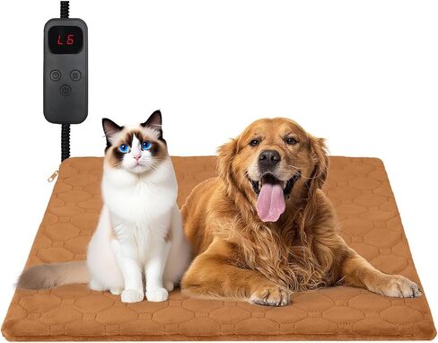 وسادة تدفئة للقطط، 6 درجات حرارة قابلة للتعديل و5 خيارات للمؤقت، وسادة تدفئة للحيوانات الأليفة مقاس 17.7 بوصة × 17.7 بوصة للقطط والكلاب، سجادة كلب للقطط مقاومة للماء للاستخدام الداخلي والخارجي مع سلك مقاوم للمضغ (بني) in Kuwait