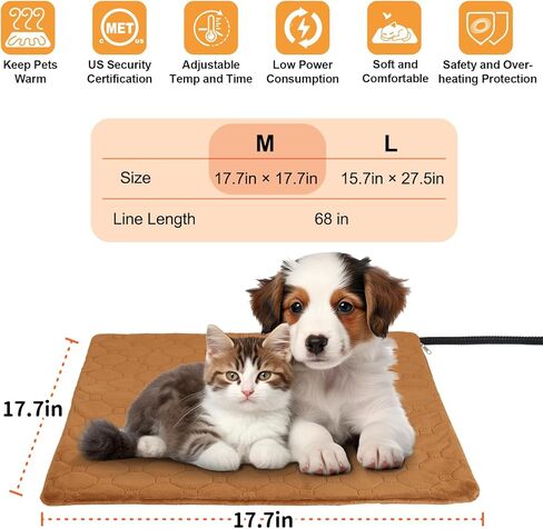 وسادة تدفئة للقطط، 6 درجات حرارة قابلة للتعديل و5 خيارات للمؤقت، وسادة تدفئة للحيوانات الأليفة مقاس 17.7 بوصة × 17.7 بوصة للقطط والكلاب، سجادة كلب للقطط مقاومة للماء للاستخدام الداخلي والخارجي مع سلك مقاوم للمضغ (بني) in Kuwait