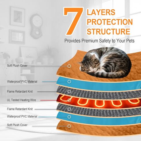 وسادة تدفئة للقطط، 6 درجات حرارة قابلة للتعديل و5 خيارات للمؤقت، وسادة تدفئة للحيوانات الأليفة مقاس 17.7 بوصة × 17.7 بوصة للقطط والكلاب، سجادة كلب للقطط مقاومة للماء للاستخدام الداخلي والخارجي مع سلك مقاوم للمضغ (بني) in Kuwait