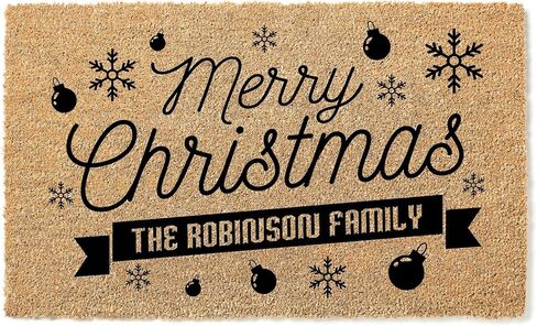Custom Door Mat, Merry Christmas Family Name Doormat, Holiday Decor, Winter Gift, Gifts for Mom, Tree Design, Premium Coconut Coir, 4643 in Saudi Arabia