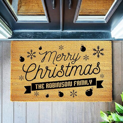 Custom Door Mat, Merry Christmas Family Name Doormat, Holiday Decor, Winter Gift, Gifts for Mom, Tree Design, Premium Coconut Coir, 4643 in Saudi Arabia