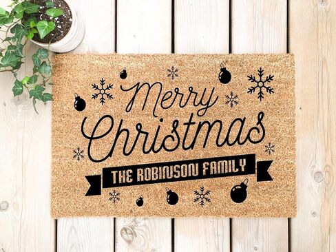 Custom Door Mat, Merry Christmas Family Name Doormat, Holiday Decor, Winter Gift, Gifts for Mom, Tree Design, Premium Coconut Coir, 4643 in Saudi Arabia