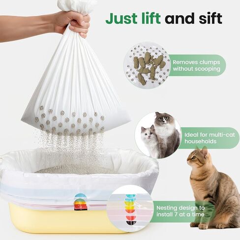 Sifting litter bags with 7-Day Litter System, Heavy Duty Thickened litter liners, 37x18 Inch (7 Pack) For Most Litter Boxes and Cat Supplies in Saudi Arabia