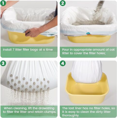 Sifting litter bags with 7-Day Litter System, Heavy Duty Thickened litter liners, 37x18 Inch (7 Pack) For Most Litter Boxes and Cat Supplies in Saudi Arabia