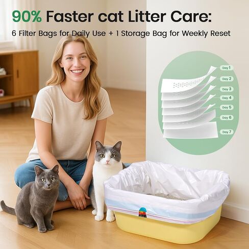 Sifting litter bags with 7-Day Litter System, Heavy Duty Thickened litter liners, 37x18 Inch (7 Pack) For Most Litter Boxes and Cat Supplies in Saudi Arabia