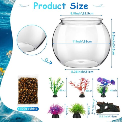 1 Gallon Plastic Betta Fish Bowl with 6 Pcs Artificial Plastic Plants and 500g Decorative Gravel, Betta Fish Tank and Decoration Accessories Small Large Bowl Ornaments Starter Kit in Saudi Arabia