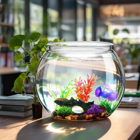 1 Gallon Plastic Betta Fish Bowl with 6 Pcs Artificial Plastic Plants and 500g Decorative Gravel, Betta Fish Tank and Decoration Accessories Small Large Bowl Ornaments Starter Kit in Saudi Arabia