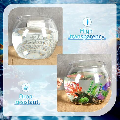 1 Gallon Plastic Betta Fish Bowl with 6 Pcs Artificial Plastic Plants and 500g Decorative Gravel, Betta Fish Tank and Decoration Accessories Small Large Bowl Ornaments Starter Kit in Saudi Arabia