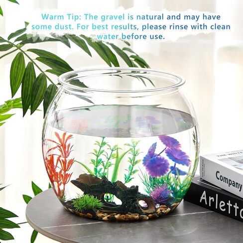 1 Gallon Plastic Betta Fish Bowl with 6 Pcs Artificial Plastic Plants and 500g Decorative Gravel, Betta Fish Tank and Decoration Accessories Small Large Bowl Ornaments Starter Kit in Saudi Arabia