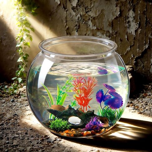 1 Gallon Plastic Betta Fish Bowl with 6 Pcs Artificial Plastic Plants and 500g Decorative Gravel, Betta Fish Tank and Decoration Accessories Small Large Bowl Ornaments Starter Kit in Saudi Arabia
