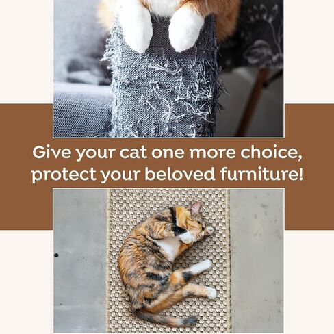 Premium Brazilian Cat Scratcher Mat – 24'' x 16'' Natural Fiber 100% Sisal with Jute Border, Ultra Durable, Scratching Pad, Doormat Rug, Protects Furniture and Carpets (Natural Beige) in Kuwait