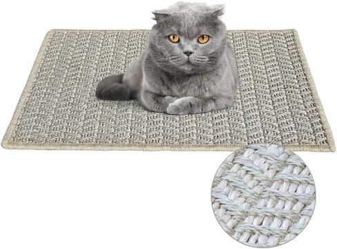 Premium Brazilian Cat Scratcher Mat – 24'' x 16'' Natural Fiber 100% Sisal with Jute Border, Ultra Durable, Scratching Pad, Doormat Rug, Protects Furniture and Carpets (Natural Beige) in Kuwait