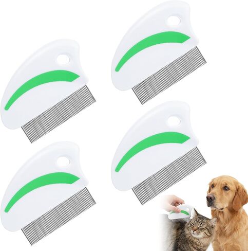 4Pcs Cat Gog Flea Comb, Stainless Steel Lice Combs with Rounded Teeth, Grooming Dematting Combs for Dogs Cats Pet Precisely Removes Stains, Dirt And Debris in Saudi Arabia