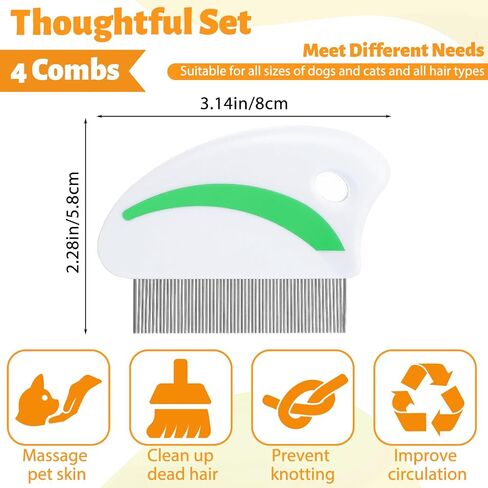 4Pcs Cat Gog Flea Comb, Stainless Steel Lice Combs with Rounded Teeth, Grooming Dematting Combs for Dogs Cats Pet Precisely Removes Stains, Dirt And Debris in Saudi Arabia