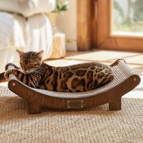 FUKUMARU Cat Scratcher Bed Sisal, 23.6 Inch Durable Scratching Bed for Indoor Cats, Large Cat Scratch Pad, 100% Natural Sisal Hammock, Solid Wood Frame Lounger Chair for Sleep & Scratch (Wood) in Saudi Arabia