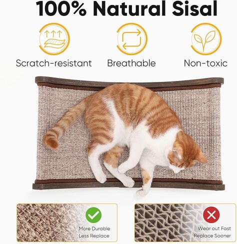 FUKUMARU Cat Scratcher Bed Sisal, 23.6 Inch Durable Scratching Bed for Indoor Cats, Large Cat Scratch Pad, 100% Natural Sisal Hammock, Solid Wood Frame Lounger Chair for Sleep & Scratch (Wood) in Saudi Arabia