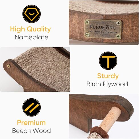 FUKUMARU Cat Scratcher Bed Sisal, 23.6 Inch Durable Scratching Bed for Indoor Cats, Large Cat Scratch Pad, 100% Natural Sisal Hammock, Solid Wood Frame Lounger Chair for Sleep & Scratch (Wood) in Saudi Arabia