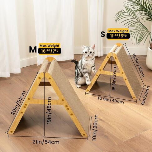 A-Frame Cat Scratching Board, Recycled Cardboard & Wood Frame, Dual-Sided Vertical Horizontal Cat Scratcher for Indoor Kittens, Space-Saving Furniture Protector for Sofa Walls-Light Wood, Small in Saudi Arabia