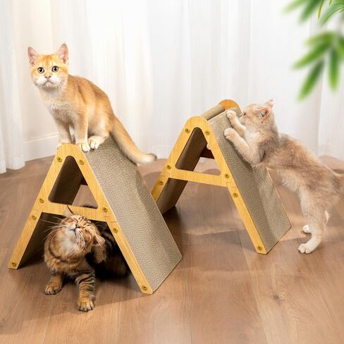 A-Frame Cat Scratching Board, Recycled Cardboard & Wood Frame, Dual-Sided Vertical Horizontal Cat Scratcher for Indoor Kittens, Space-Saving Furniture Protector for Sofa Walls-Light Wood, Small in Saudi Arabia