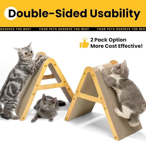 A-Frame Cat Scratching Board, Recycled Cardboard & Wood Frame, Dual-Sided Vertical Horizontal Cat Scratcher for Indoor Kittens, Space-Saving Furniture Protector for Sofa Walls-Light Wood, Small in Saudi Arabia