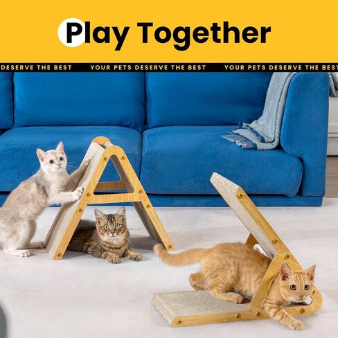 A-Frame Cat Scratching Board, Recycled Cardboard & Wood Frame, Dual-Sided Vertical Horizontal Cat Scratcher for Indoor Kittens, Space-Saving Furniture Protector for Sofa Walls-Light Wood, Small in Saudi Arabia