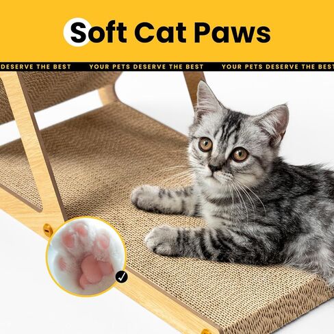 A-Frame Cat Scratching Board, Recycled Cardboard & Wood Frame, Dual-Sided Vertical Horizontal Cat Scratcher for Indoor Kittens, Space-Saving Furniture Protector for Sofa Walls-Light Wood, Small in Saudi Arabia