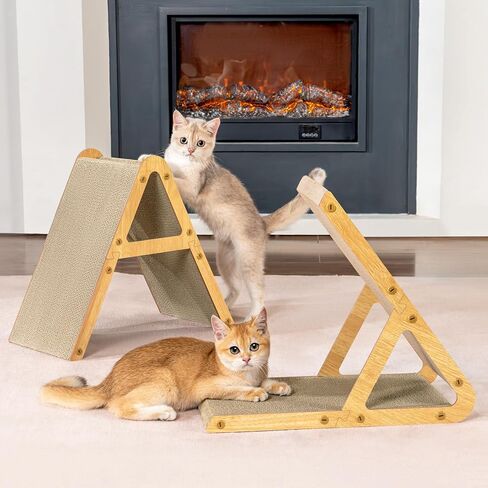 A-Frame Cat Scratching Board, Recycled Cardboard & Wood Frame, Dual-Sided Vertical Horizontal Cat Scratcher for Indoor Kittens, Space-Saving Furniture Protector for Sofa Walls-Light Wood, Small in Saudi Arabia
