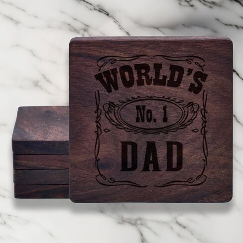 8-Piece Father's Day Gift, World's No. 1 dad, Daddy's No. 1 fan Personalized Custom Engraving Coasters for Drinks Engraved Wood, Handmade Coasters in Saudi Arabia
