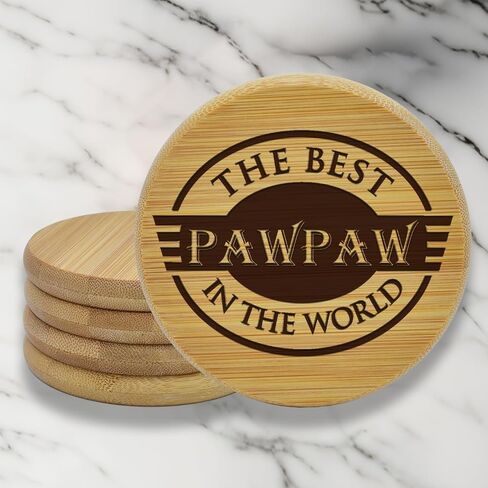 8-Piece Father's Day Gift, The Best PAWPAW In The World Personalized Custom Engraving Coasters for Drinks Engraved Wood, Handmade Coasters in Saudi Arabia