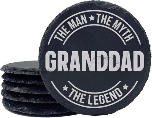 6-Piece Father's Day Gift, Granddad, The Man, The Myth, The Legend Personalized Custom Engraving Coasters for Drinks Engraved Slate, Handmade Coasters in Saudi Arabia