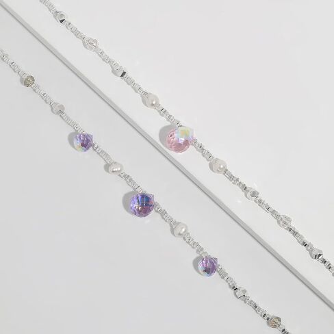 Meissa Freshwater Pearls Bracelets for Women Wife Teen Friends 925 Sterling Silver Pink Purple Crystal Beaded Bracelet Pearl Drop Charm Hand Chain July Birthday Gifts in Saudi Arabia