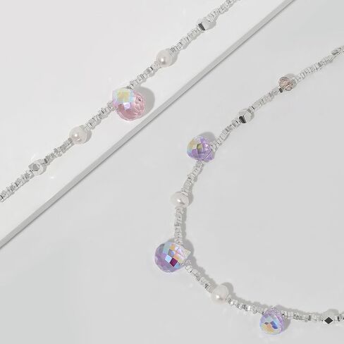 Meissa Freshwater Pearls Bracelets for Women Wife Teen Friends 925 Sterling Silver Pink Purple Crystal Beaded Bracelet Pearl Drop Charm Hand Chain July Birthday Gifts in Saudi Arabia