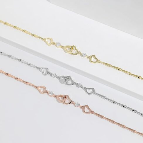 Meissa Heart Link Bracelet for Women Girls Rose Gold Heart Charm Bracelet 925 Sterling Silver Link Chain Mother's Day Valentine's Day Bridal Jewelry Gifts in Saudi Arabia