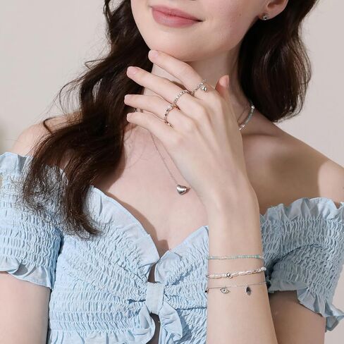 Meissa Turquoise Pearl Bead Bracelet for Women Crystal Chain Link Freshwater Pearls Bracelet 925 Sterling Silver Handmade Dainty Bracelet, 6-7.5 Inches in Saudi Arabia
