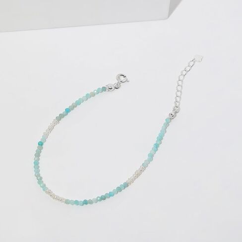 Meissa Turquoise Pearl Bead Bracelet for Women Crystal Chain Link Freshwater Pearls Bracelet 925 Sterling Silver Handmade Dainty Bracelet, 6-7.5 Inches in Saudi Arabia