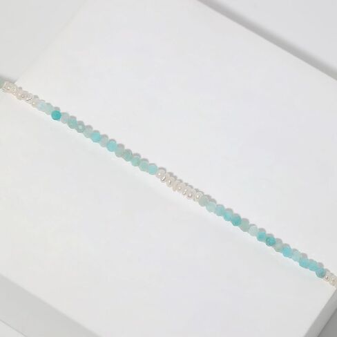 Meissa Turquoise Pearl Bead Bracelet for Women Crystal Chain Link Freshwater Pearls Bracelet 925 Sterling Silver Handmade Dainty Bracelet, 6-7.5 Inches in Saudi Arabia