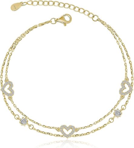 Meissa Heart Charm Bracelets for Women Double Layer Love Bracelets with Cubic Zirconia Ladies jewelry Gift Size 6.5-8.0 Inches in Saudi Arabia