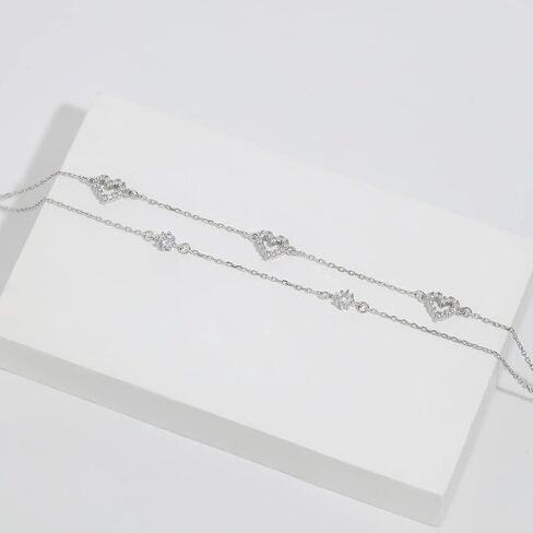 Meissa Heart Charm Bracelets for Women Double Layer Love Bracelets with Cubic Zirconia Ladies jewelry Gift Size 6.5-8.0 Inches in Saudi Arabia