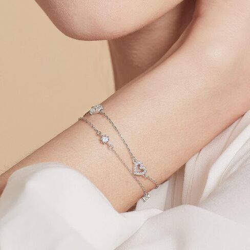 Meissa Heart Charm Bracelets for Women Double Layer Love Bracelets with Cubic Zirconia Ladies jewelry Gift Size 6.5-8.0 Inches in Saudi Arabia